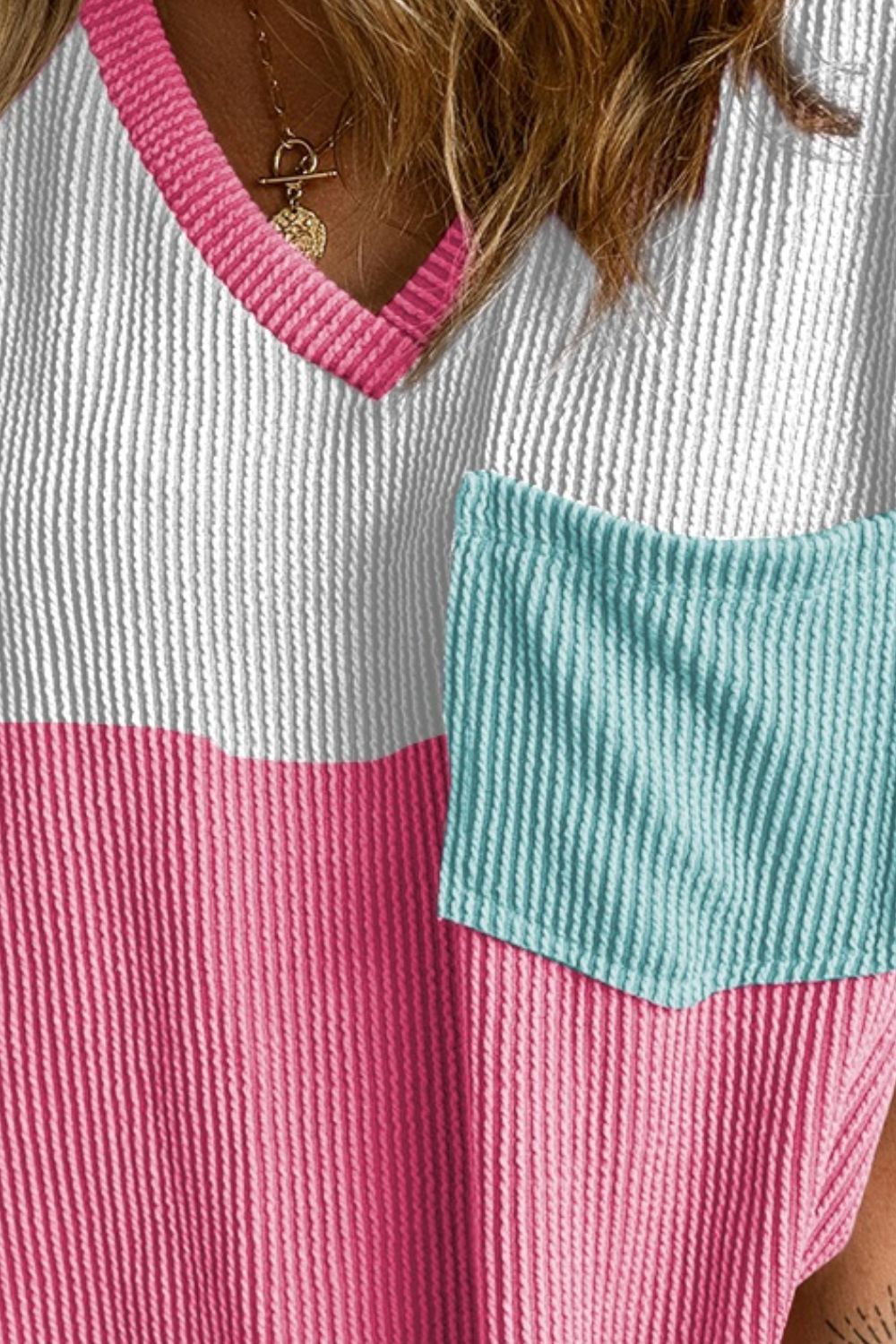 Color Block V-Neck Short Sleeve T-Shirt Color Block V-Neck Short Sleeve T-Shirt